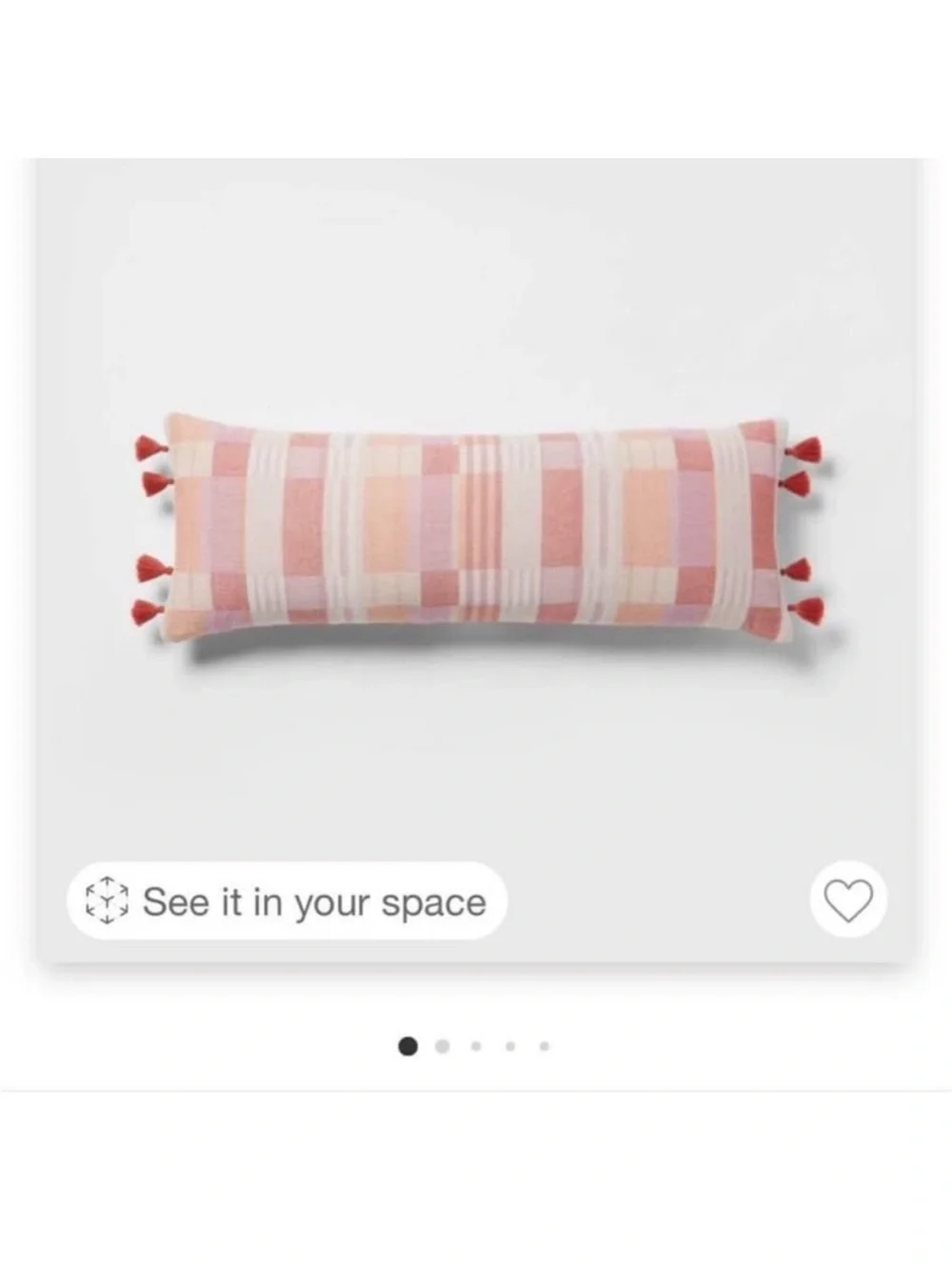 Decorative Pink & Peach Checklum Lumbar Pillow with Tassels . 14” x 36” Boho
